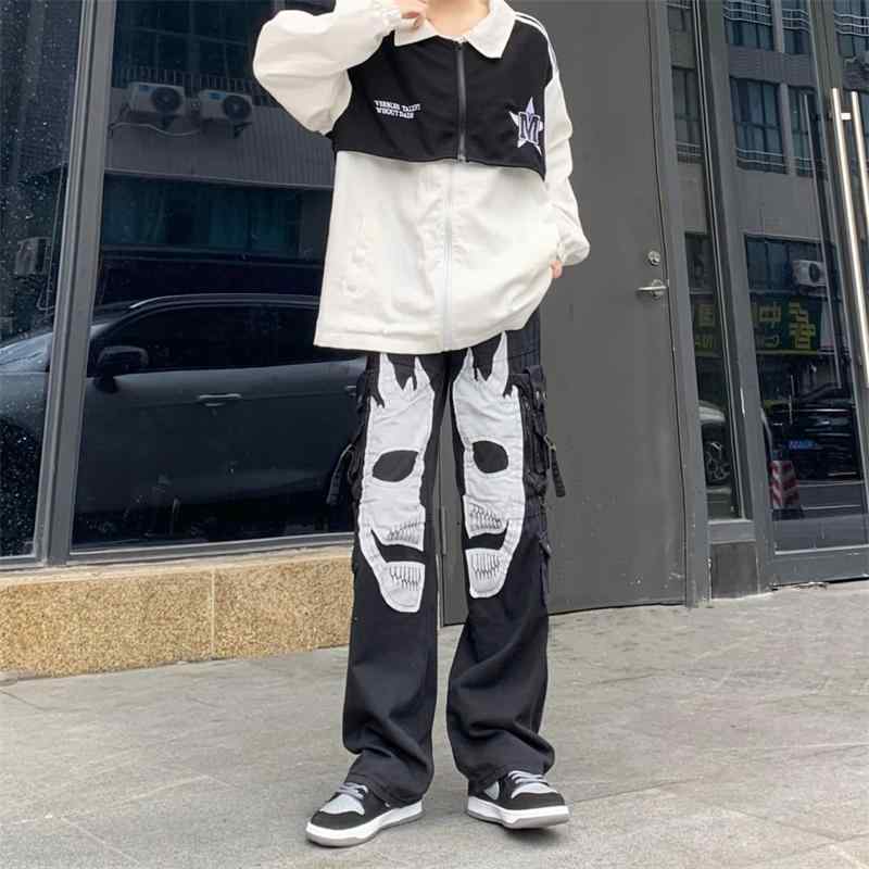 メンズ パンツ デニム ワイド 大人 大きいサイズ ゆったり ロング ジップアップ ポケット 外出用 普段使い カジュアル おしゃれ 黒 柄