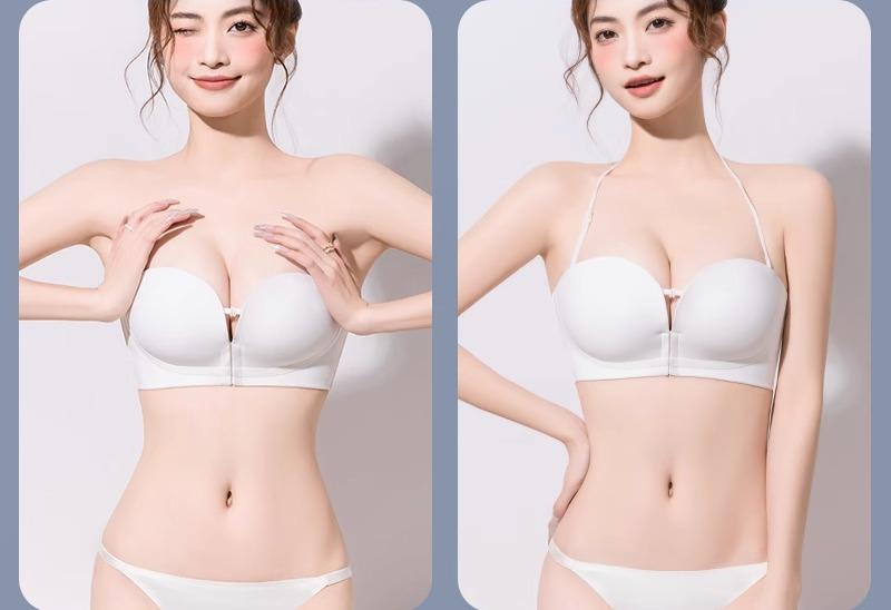 ストラップレスブラ 落ちにくい レディース 前ホック 下着 安定 滑りにくい プッシュアップ 夏 チ