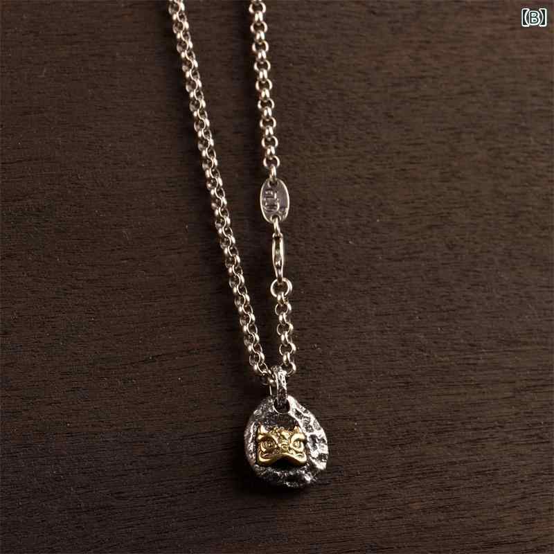 ネックレス ペンダントトップ 小ぶり スターリングシルバー レトロ ストーン ライ...