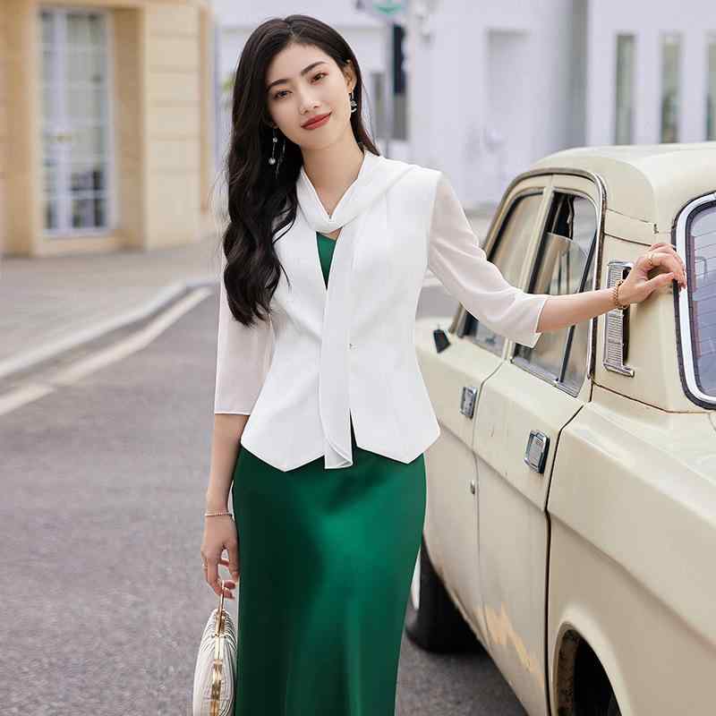セットアップ レディース 春夏 テーラードジャケット 七分袖 スカート 襟 通勤 オフィス フォーマル きれいめ 高級感 着痩せ 痩せ見え ポリエステル ホワイト ブラック アプリコット 上品 大きいサイズ