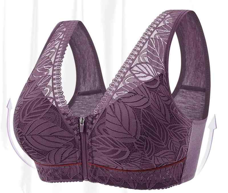 ブラジャー 大きいサイズ ミセス 下着 レディース 薄手 フロント ジッパー 50代 前開き 柔らかい 伸縮..