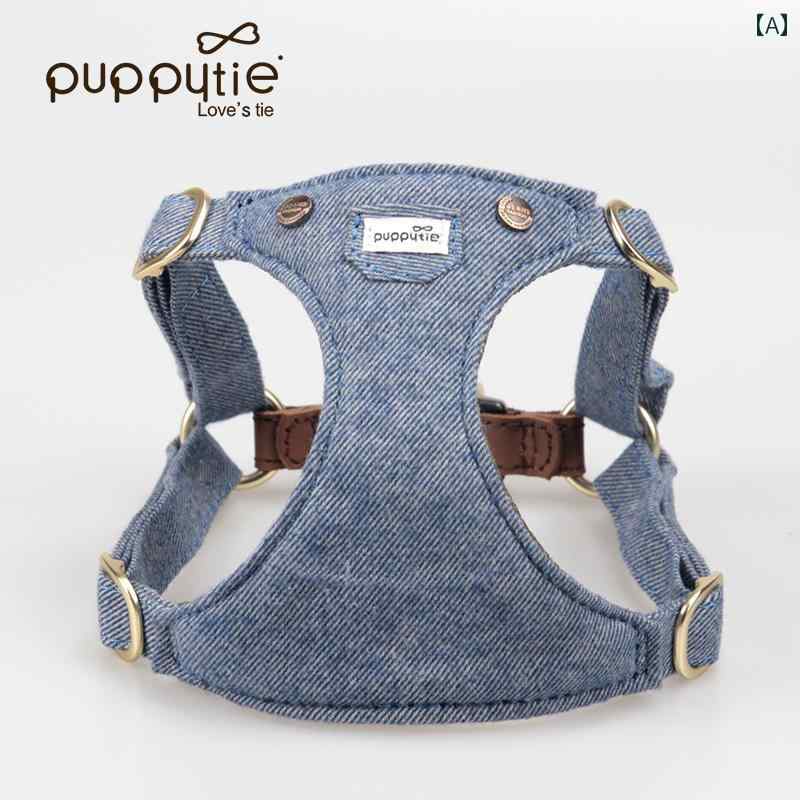 ハーネス 猫 リード ロープ ベスト タイプ チェスト ストラップ 散歩 おでかけ 滑り止め ペット 用品 デニム ブルー ブラウン ホワイト 2