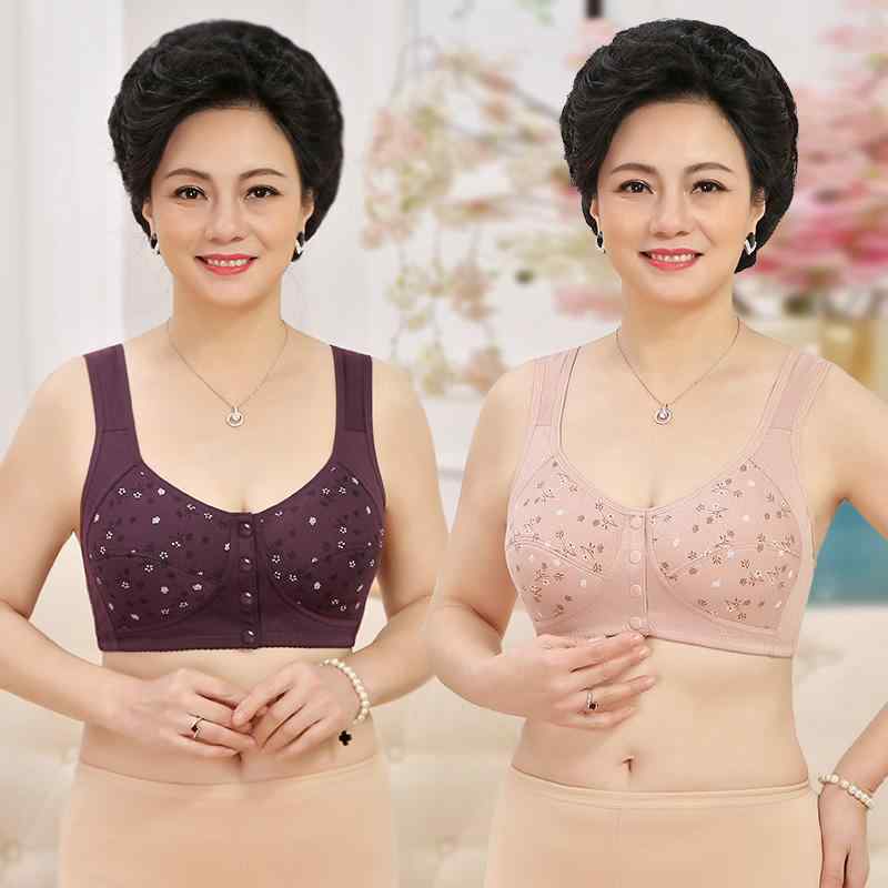 ブラジャー 大きいサイズ ノンワイヤー レディース シニア 下着 綿 柔らかい フロントボタン 薄手 フル..