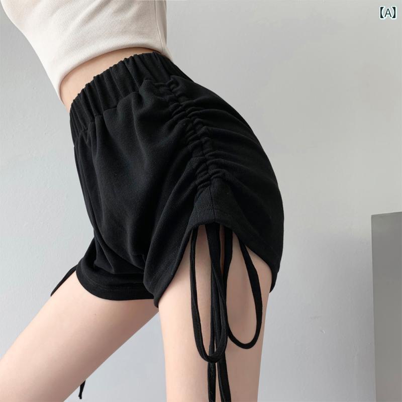 ショートパンツ レディース 春夏 薄手 ドローストリング ハイウエスト ポリエステ...