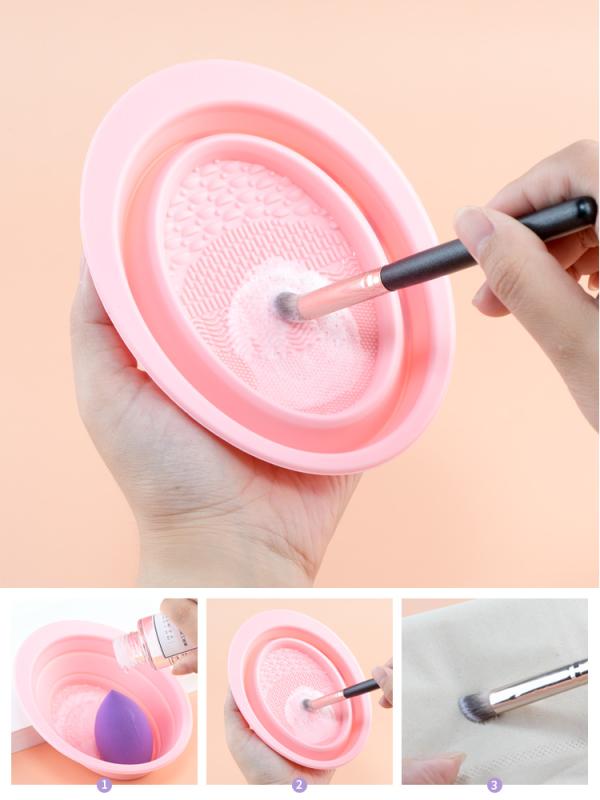 メイクブラシクリーナー 洗浄 ボックス ウォッシュ ディッシュ ボウル シリコン 美容 清潔 便利 折りたたみ コンパクト ポータブル ツール ピンク グレー パープル