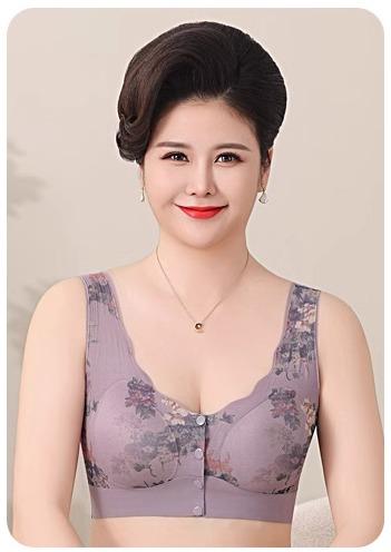 ブラジャー 大きいサイズ レディース シニア 下着 フロントボタン ノンワイヤー フルカップ 柔らかい 夏 薄手 セット 花柄 肌色 黒 紫