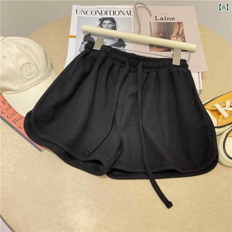 ショートパンツ レディース スポーツ 春夏 紐 ハイウエスト Aライン ゆったり 細見...