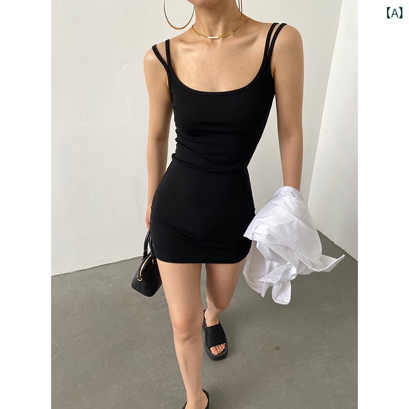 ワンピース レディース カジュアル おしゃれ ダブル ショルダーストラップ キャミソール 女性 夏 ホットガール スリム ミニ スカート