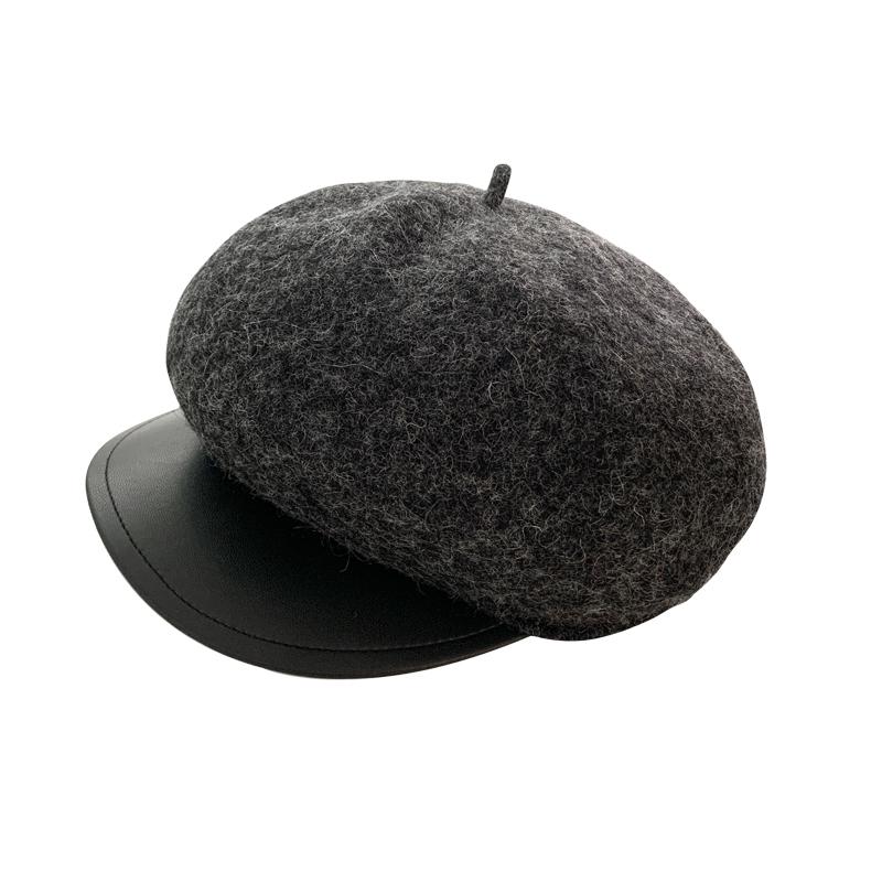 帽子 レディース 秋冬 キャスケット ウール 暖かい 八角形 画家帽 小顔効果 短いつば シンプル おしゃれ 無地 ポッチ付き 上品 お出かけ ショッピング 白 黒 茶