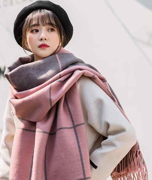 マフラー レディース 秋冬 韓国 両面 チェック柄 ネックウォーマー 暖かい ニット 英国風 通学 防寒 ひざ掛け ショール 大判 長方形 柔らかい ピンク グレー 赤