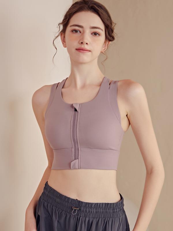 ブラジャー スポーツ ヨガ 前開き 揺れにくい レディース 大きいサイズ フルカップ パット 下垂防止 ずれにくい ノンワイヤー ナイロン フロントジップ ファスナー 下着 ストレッチ 通気性 ランニング フィットネスウェア 美背中 緑 紫 黒