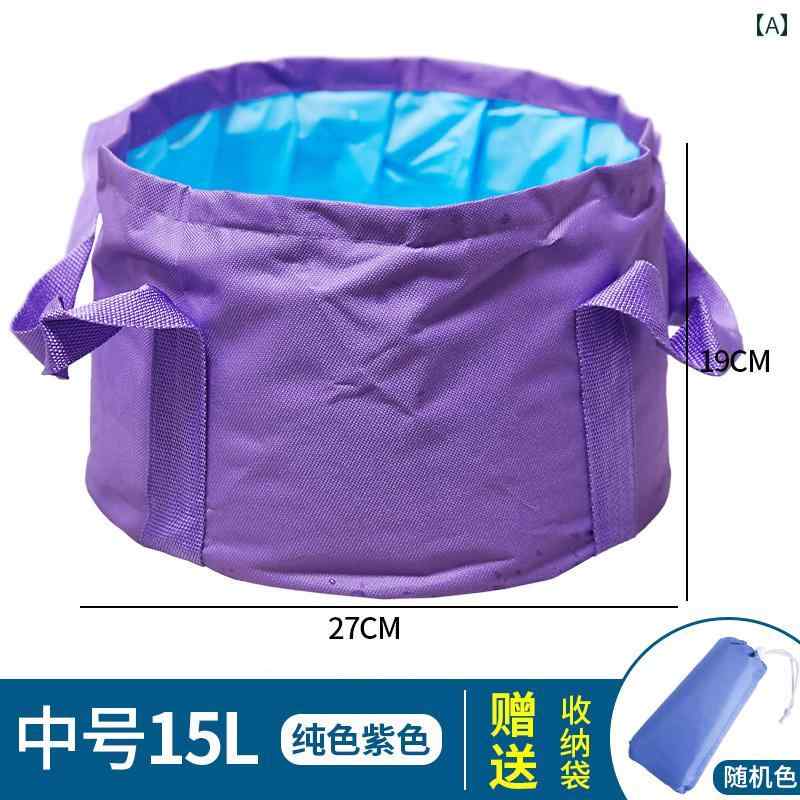 折りたたみ バケツ ポータブル 家庭 洗面器 アウトドア 旅行 足湯 洗濯 省スペース 持ち手 吊り下げ 収納袋 シンプル おしゃれ 無地 船 飛行機 紫 青 緑