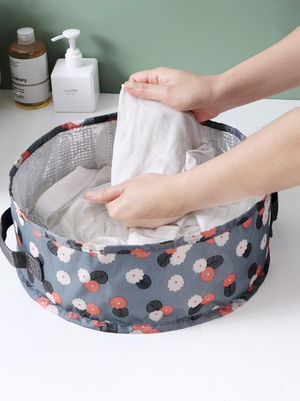 洗面器 折りたたみ 洗い桶 バケツ ポータブル 省スペース 耐高温 防水 吊り下げ 持ち手 収納袋 蓋付き ..
