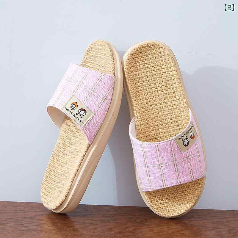 スリッパ レディース 室内 厚底 リネン カップル 夏 ストロー オフィス 防水 屋外 普段使い 顔 イラスト ロゴ かわいい 涼しい ゴム 赤 ピンク 青 柔らかい 歩きやすい