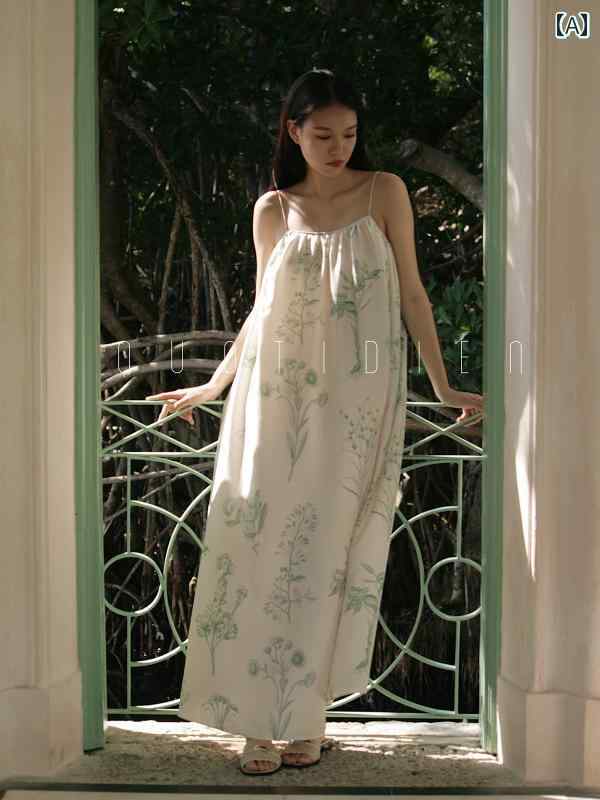 リゾートワンピース 沖縄 花柄 プリント ノースリーブ キャミ ゆったり ロング丈 グリーン レディース スカート 旅行 バカンス