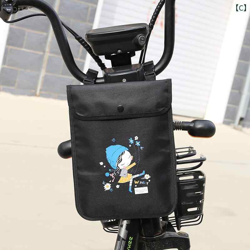 自転車 フロントバッグ 吊り下げ スクーター 防水 収納 小さめ ポケット ブラック ...