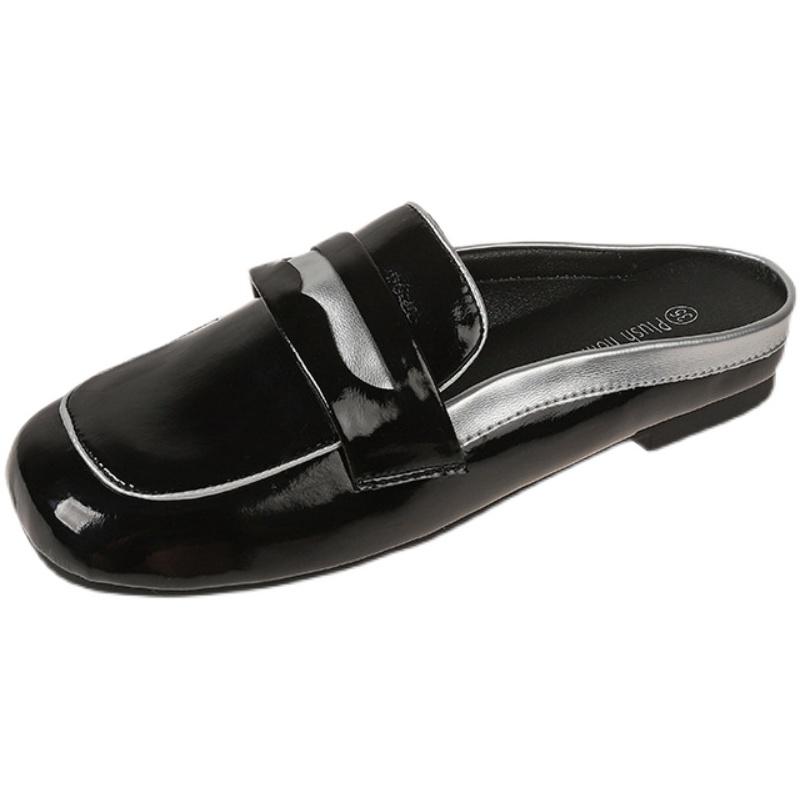 サンダル レディース つっかけ ミュール ローファー 韓国 春夏 甲深 パテントレザー ローヒール おしゃ..