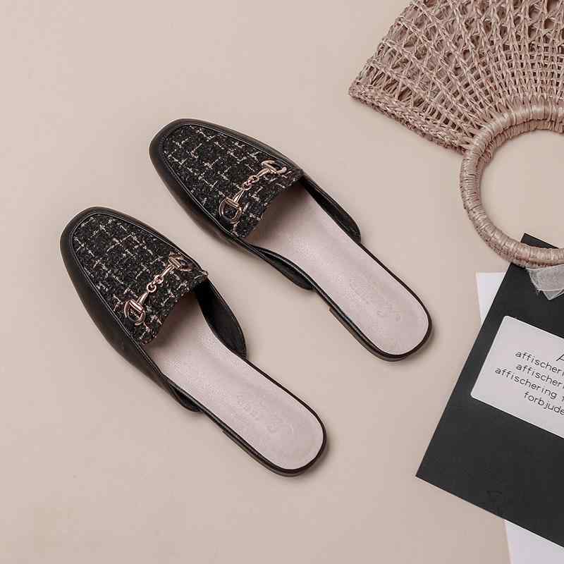 サンダル レディース ミュール 春夏 ぺたんこ ローヒール フラット つっかけ オフィス 楽ちん 履きやすい バックル 甲深 踵なし 大きいサイズ おしゃれ 黒