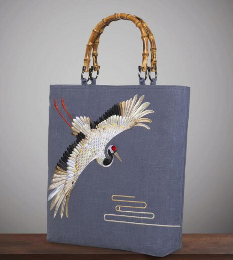 バッグ レディース バンブー ハンドル 中国風 レトロ 厚手 布 刺繍 アート 手提げ カバン マダム ミセス 母の日 プレゼント おしゃれ 青 鶴 雲 バッグ レディース バンブー ハンドル 中国風 レトロ 厚手 布 刺繍 アート 手提げ カバン マダム ミセス 母の日 プレゼント おしゃれ 青 鶴 雲