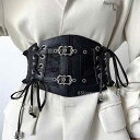 ベルト レディース 太い 幅広 サッシュ コルセット アクセサリー 装飾 小物 編み上げ スナップボタン 合金 伸縮性 弾性 細見え ショッピング 旅行 おしゃ...