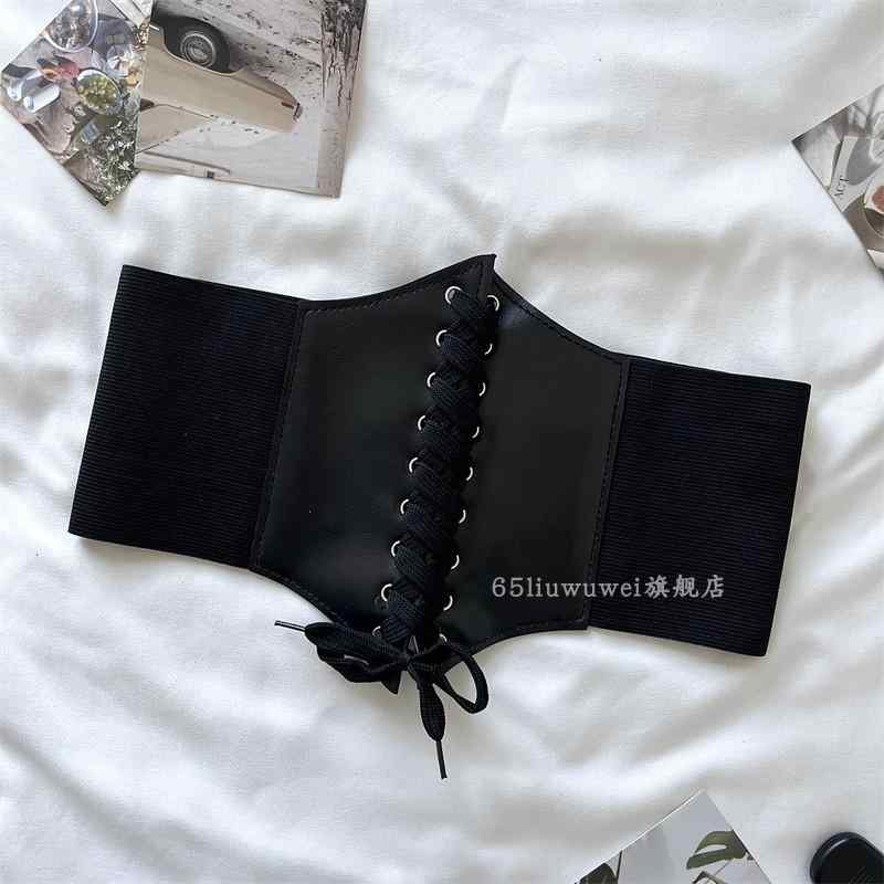 ベルト レディース 太い サッシュ コルセット アクセサリー 装飾 小物 ゴム 面ファスナー 編み上げ 弾性 ショッピング 旅行 おしゃれ 無地 黒