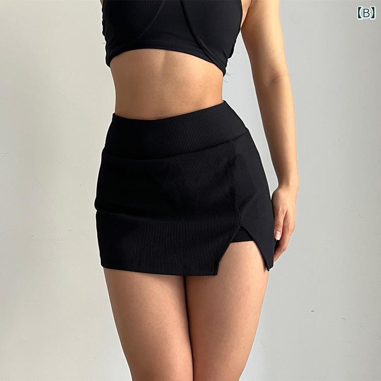 フロントップ楽天市場店のフィットネス レディース スポーツ ショートパンツ トレーニングウェア セクシー スカート 無地 ポケット ヨガ カジュアル 速乾 ピンク ブラック ホワイト 軽量 ストレッチ 大きいサイズ｜アングル3