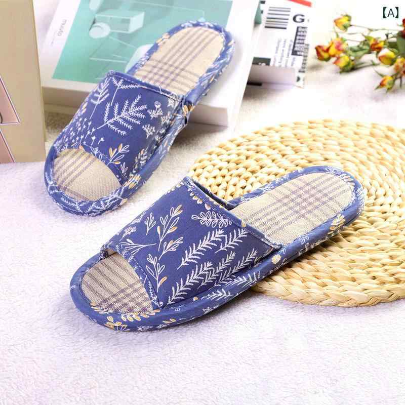 室内 スリッパ おしゃれ 男性 メンズ 女性 レディース 大人 春秋 オールシーズン 綿 リネン 布 滑り止め やわらかい 家庭 オフィス リラックス 青 茶色 ピンク スイカ 花 リーフ