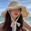 麦わら帽子 レディース リボン 夏 日よけ 日焼け防止 韓国 海辺 つば広 紫外線 バカンス レジャー 旅行 甘め かわいい フリーサイズ シンプル ベージュ ...