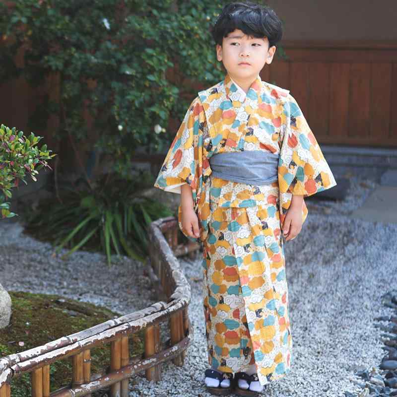 浴衣 子供 男の子 レトロ 祭り 花火大会 花柄 セット 帯 下駄 下着 小道具 写真撮影 和装 夏 着物 中国風(4)