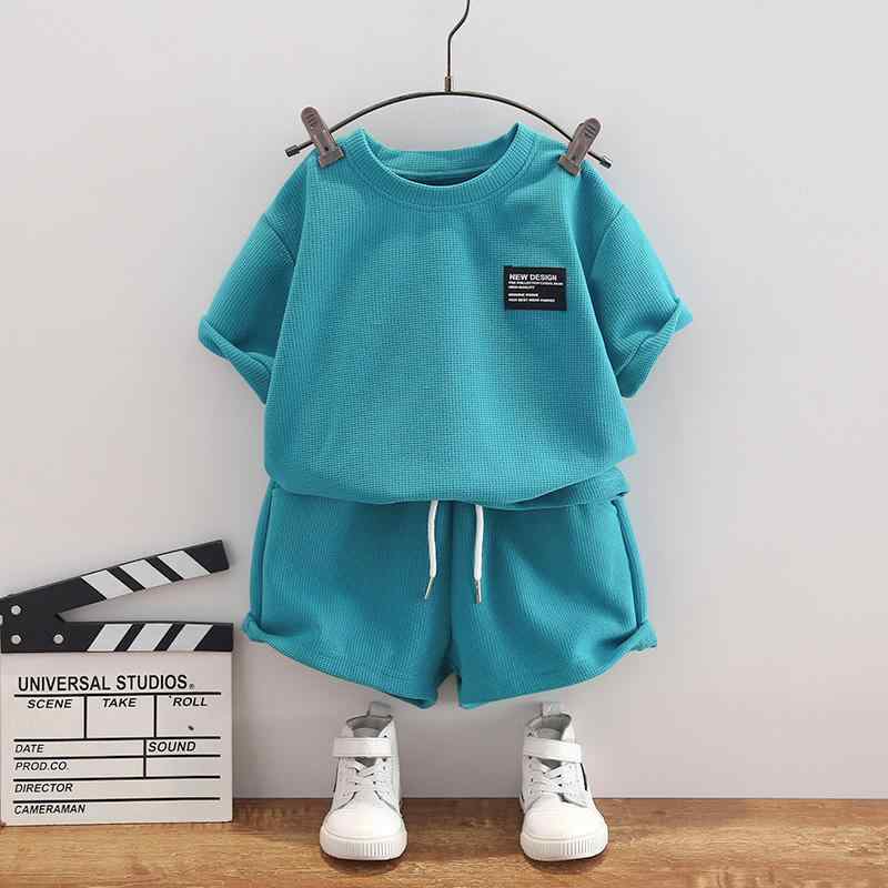 tシャツ 男の子 半袖 夏 子供用 ハーフパンツ 2点 セット ベビー 無地 シンプル プルオーバー 韓国 薄手 かっこいい ひも サイズ調節 青 グレー