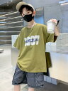 tシャツ 男の子 半袖 夏 ハーフパンツ 2点 セット 大きい 子供用 おしゃれ 韓国 ストリート レジャー スポーツ アウトドア プルオーバー 薄手 緑 白