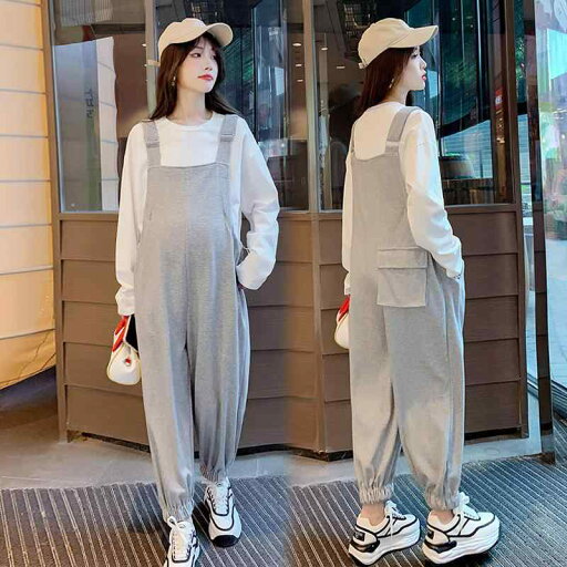 マタニティ オーバーオール パンツ ボトムス 春秋 ルーズ サスペンダー グレー ホワイト 長袖 トップス カジュアル 大きいサイズ ゆったり マタニティ オーバーオール パンツ ボトムス 春秋 ルーズ サスペンダー グレー ホワイト 長袖 トップス カジュアル 大きいサイズ ゆったり
