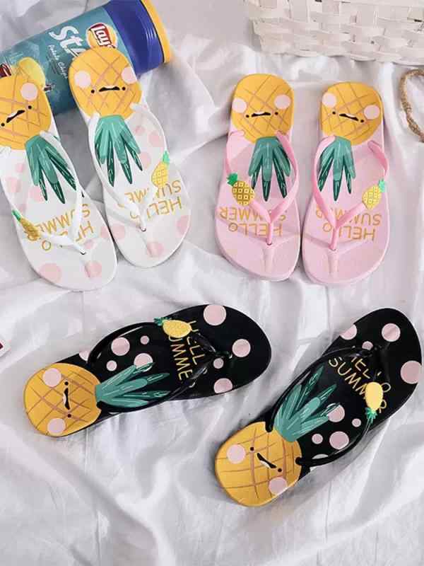ビーチサンダル レディース おしゃれ 夏 耐摩耗性 滑り止め ソフトソール 歩きやすい 疲れにくい フラット フリップフロップ ホワイト ピンク ブラック イチゴ クマ パイナップル