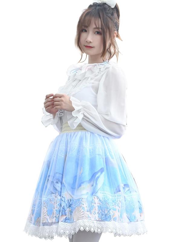 地雷系 スカート ロリータ レース ファンタジー プリント アニマル ショート丈 チュール 生地 ナチュラ..