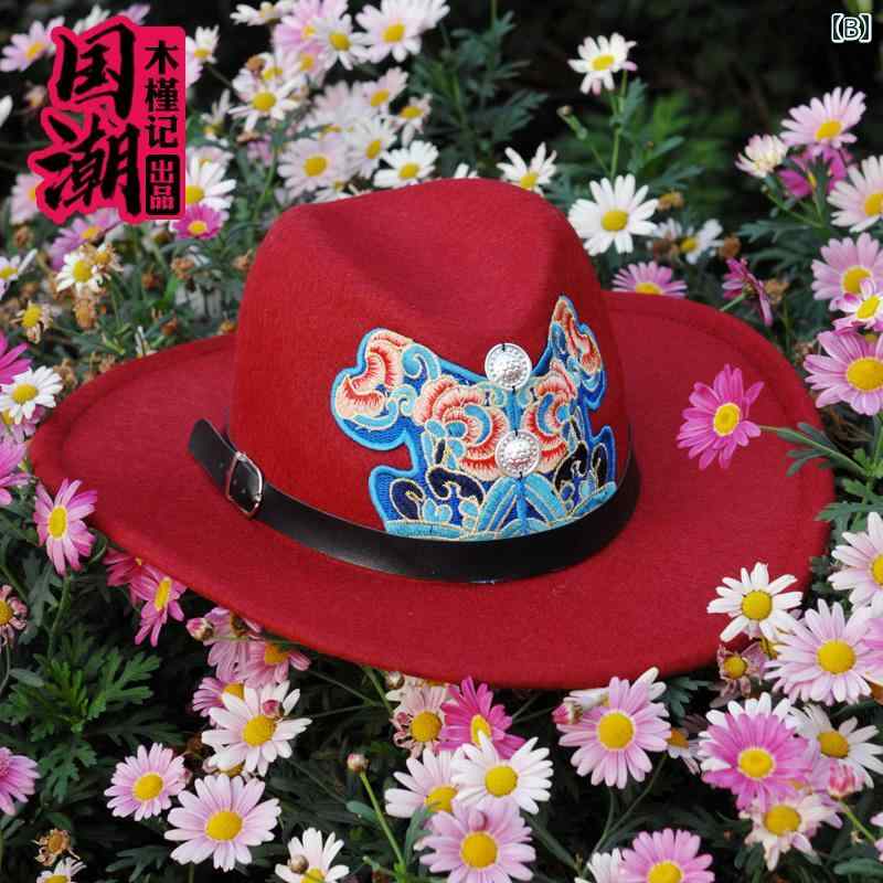 秋冬 ハット レディース おしゃれ 帽子 刺繍 花柄 ウール フェルト エスニック 中折れ ジャズ
