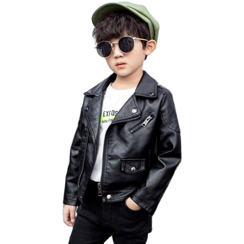 キッズ レザージャケット 春秋冬 男の子 幼児 ジュニア PU アウター ライダース ジップアップ シンプル カジュアル スタイリッシュ 黒 緑 黄(4)