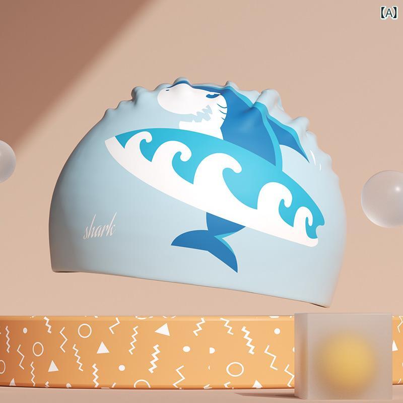 水泳 キャップ こども 女の子 男の子 プール 海水浴 水遊び ゴーグル 耳保護 シリコン 防水 かわいい 恐竜 サメ 人魚 黄色 ピンク 青