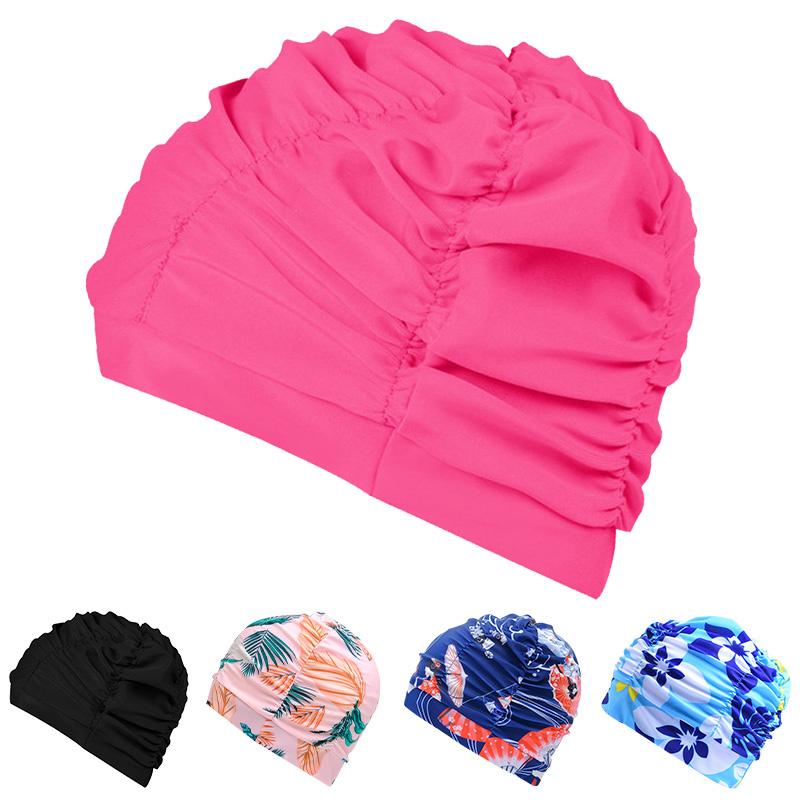 スイム キャップ 大人 用 韓国 レディース ロングヘア 耳保護 プール 海水浴 メンズ 布製 プリーツ 締め付けない 伸縮性 赤 青 黒 花バタフライ