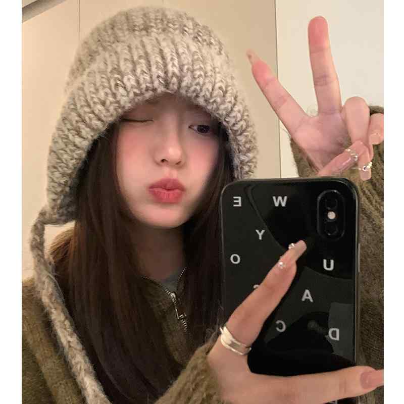 帽子 レディース 冬用 ニット 韓国 ウール 暖かい 防寒 厚手 紐付き 大きいサイズ 小顔効果 普段使い 旅行 グレー 耳 カバー 柔らかい