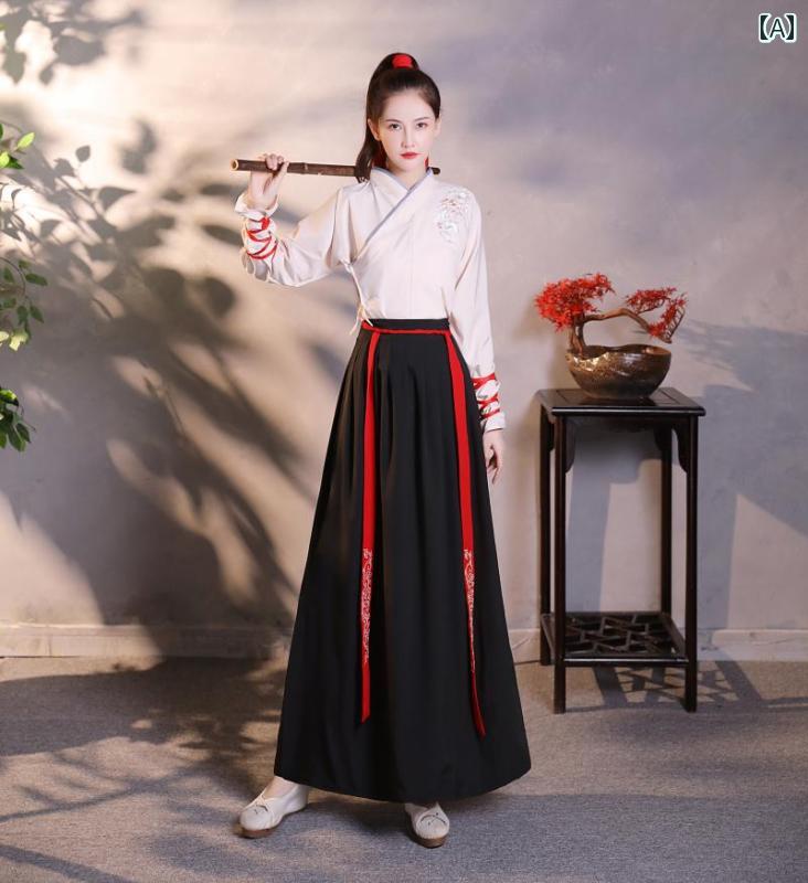 中国 民族 衣装 レディース 漢服 春秋 長袖 上下セット ヘアバンド レトロ シンプ...