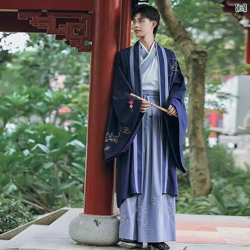 中国 民族 衣装 メンズ 漢服 魏 晋 長袖 上下セット 羽織 刺繍 レトロ エレガント ...