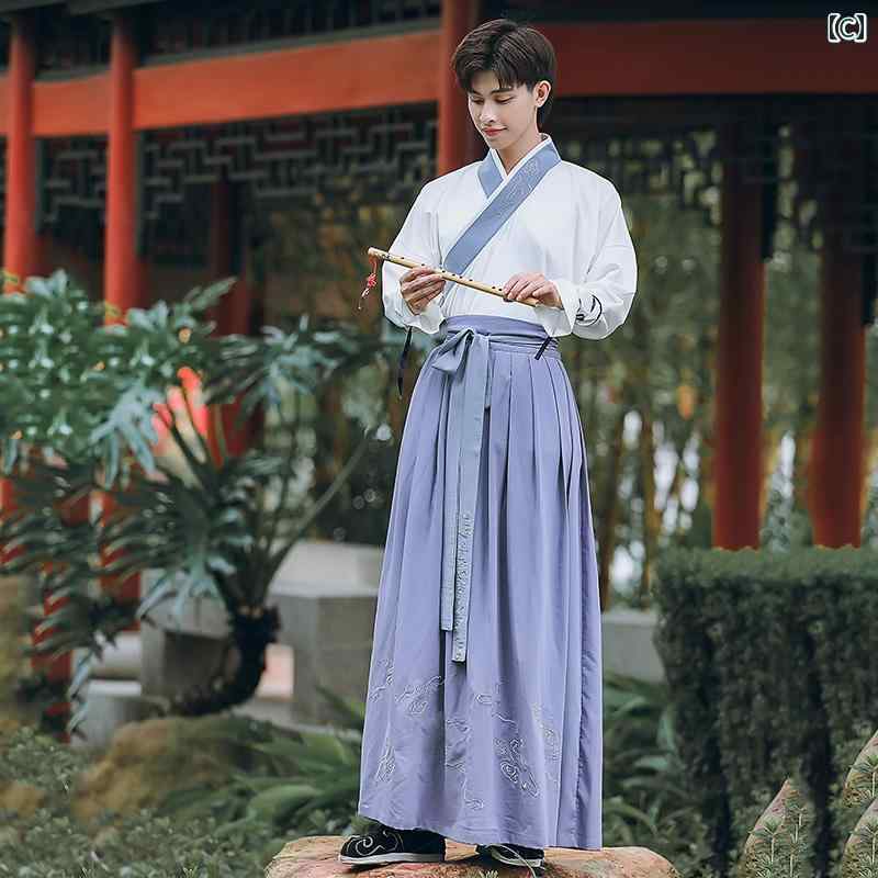中国 民族 衣装 メンズ 漢服 魏 晋 長袖 上下セット 羽織 刺繍 レトロ エレガント ...