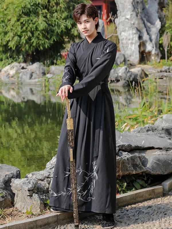 中国 民族 衣装 メンズ 漢服 魏 晋 長袖 上下セット 刺繍 レトロ シンプル かっこいい 大きいサイズ 武道 騎士 パフォーマンス ダンス ステージ コスプレ