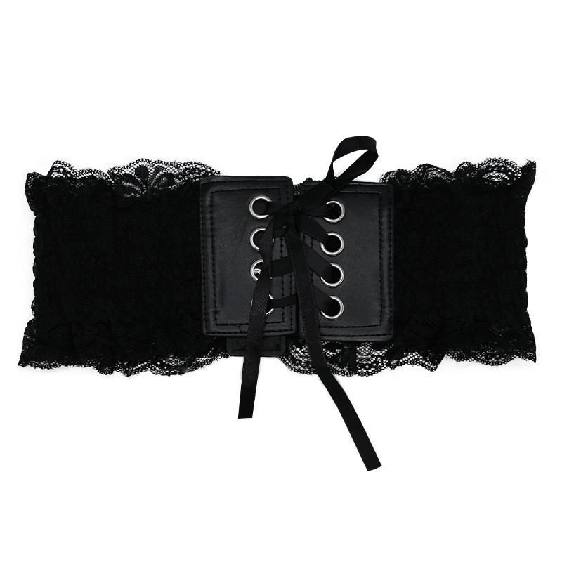 ベルト ウエストマーク レディース 女性 ガードル サッシュ 夏 秋冬 PUレザー 人工革 ワイド 装飾 レトロ 黒 レース シャーリング スナップボタン