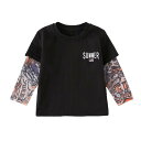 長袖tシャツ キッズ 男の子 タトゥー スリーブ おしゃれ ベビー 夏 日焼け対策 T シャツ 重ね着風 トップス 薄手 子供 ブラック ホワイト