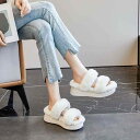 冬 サンダル レディース 厚底 ファー スリッパ ウール 屋外 滑りにくい 暖かい もこもこ フラット かわいい 白 ピンク グレー ショッピング