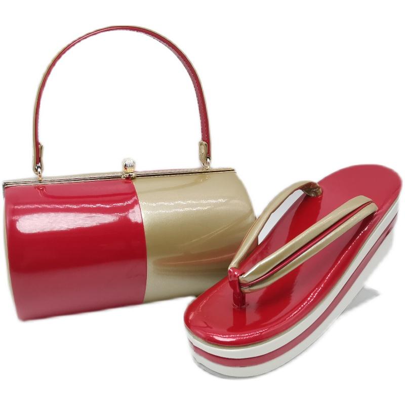 下駄 レディース おしゃれ サンダル 夏 祭り 花火大会 浴衣 着物 振袖 手提げ ハンドバッグ シンプル 歩きやすい 厚底 赤 黒 ゴールド