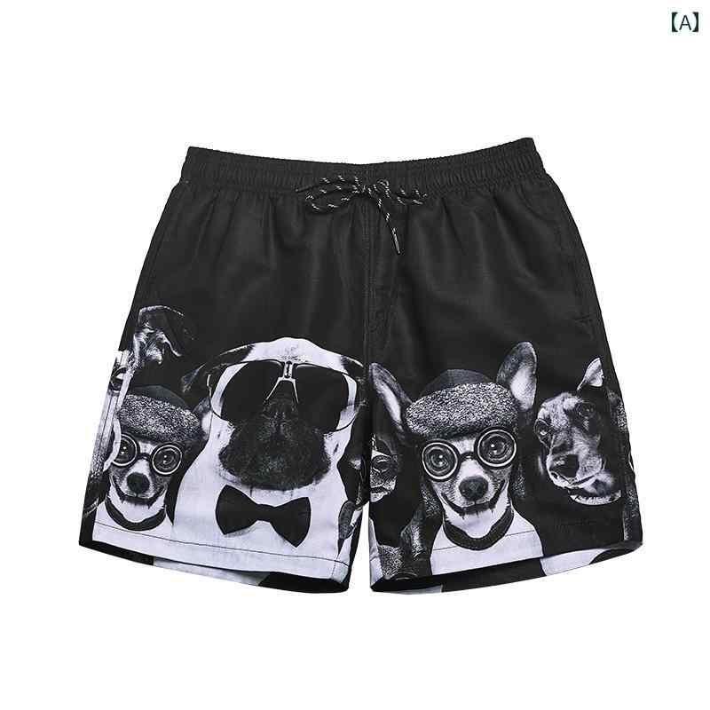 海パン メンズ おしゃれ 春夏 水着 サーフパンツ トランクス ショーツ 大きいサイズ 速乾 快適 バカンス 水泳 サーフィン 犬 ポップ 白 黒