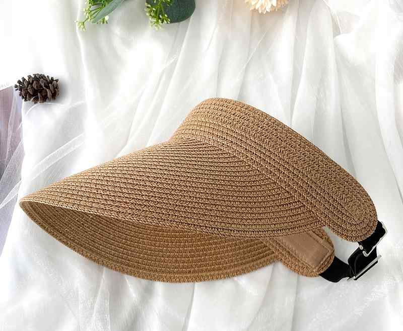 サンバイザー レディース つば広 麦わら UVカット 日焼け防止 通気性 帽子 夏 屋外 ラフィア織り 顔 カバー キャメル ブラック ピンク 折りたたみ コンパクト ポータブル 調節可能