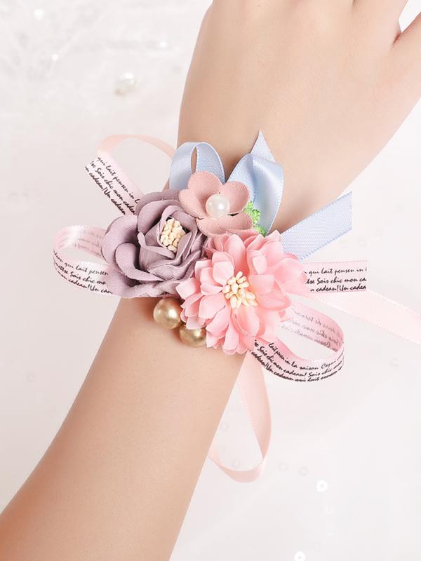 リストブーケ 結婚式 ブレスレット 造花 ウェディング ブライダル 手首 リストレット コサージュ アクセサリー 腕花 新婦 ブライズメイド 介添人 披露宴 プロム パーティー パール リボン レース ビジュー ダンス ローズ 蝶 赤 ピンク 青